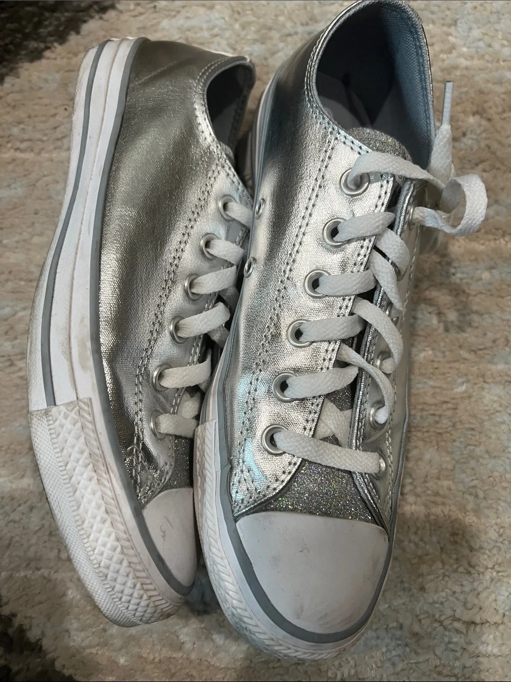 Converse Metallic Silver Low Top Sneakers